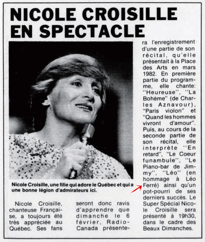 Léo Ferré - Télé-radiomonde, 1962-1985, dimanche 6 février 1983