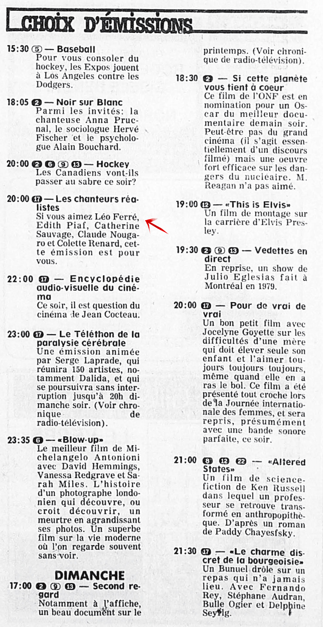 Léo Ferré - La Presse, 9 avril 1983, B. Arts et spectacles