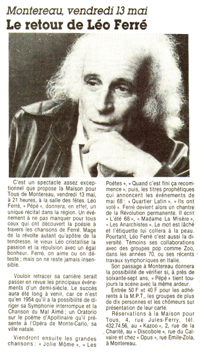 Léo Ferré - La République de Seine et Marne du 09/05/1983