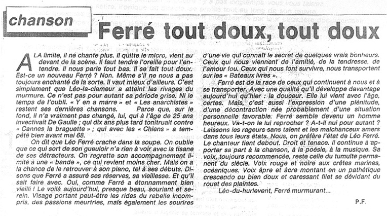 Léo Ferré -  La Nouvelle République du 27/05/1983