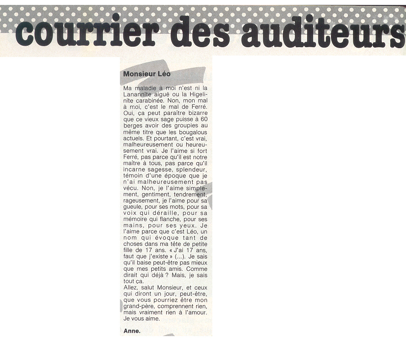 Léo Ferré - Chanson 83 N°3 de Mai/Juin 1983