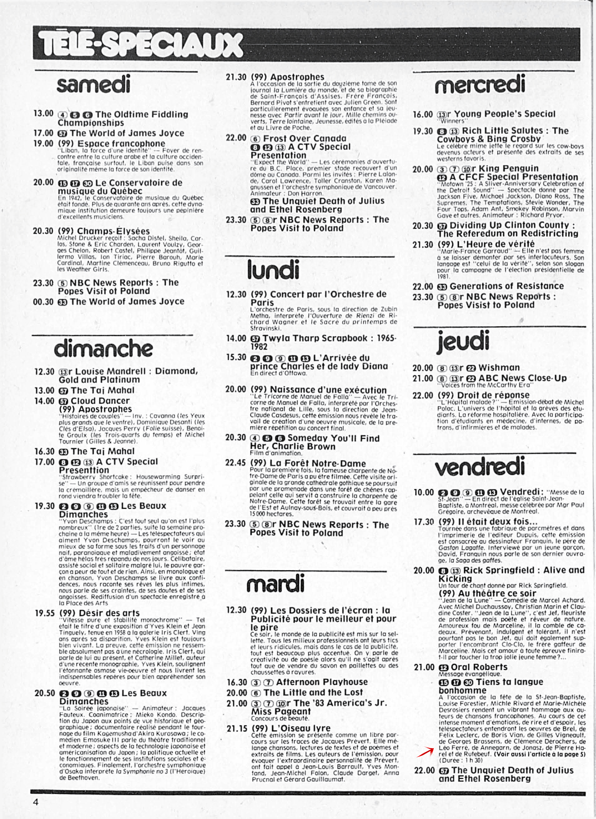 Léo Ferré - La Presse, 18 juin 1983, Télé presse