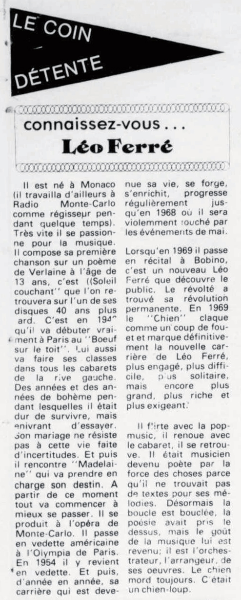 Léo Ferré - Le nouvelliste, 1920-, 23 juillet 1983, Cahier 2