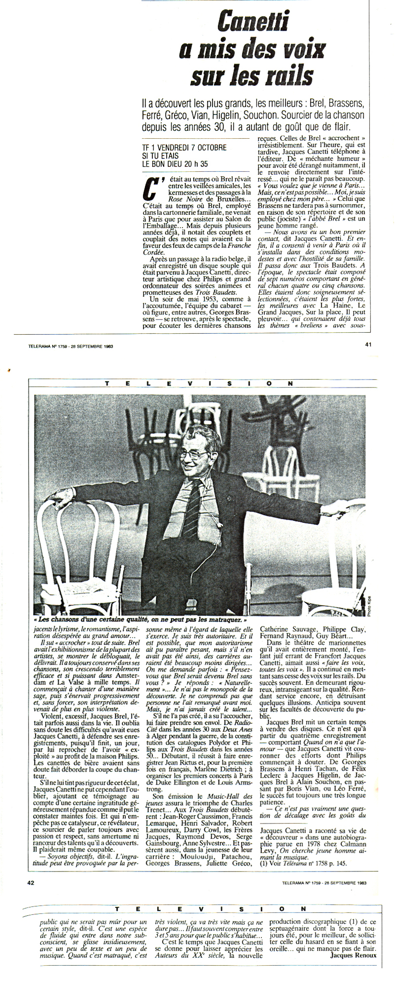 Léo Ferré - Télérama N°1759 du 26/09/1983