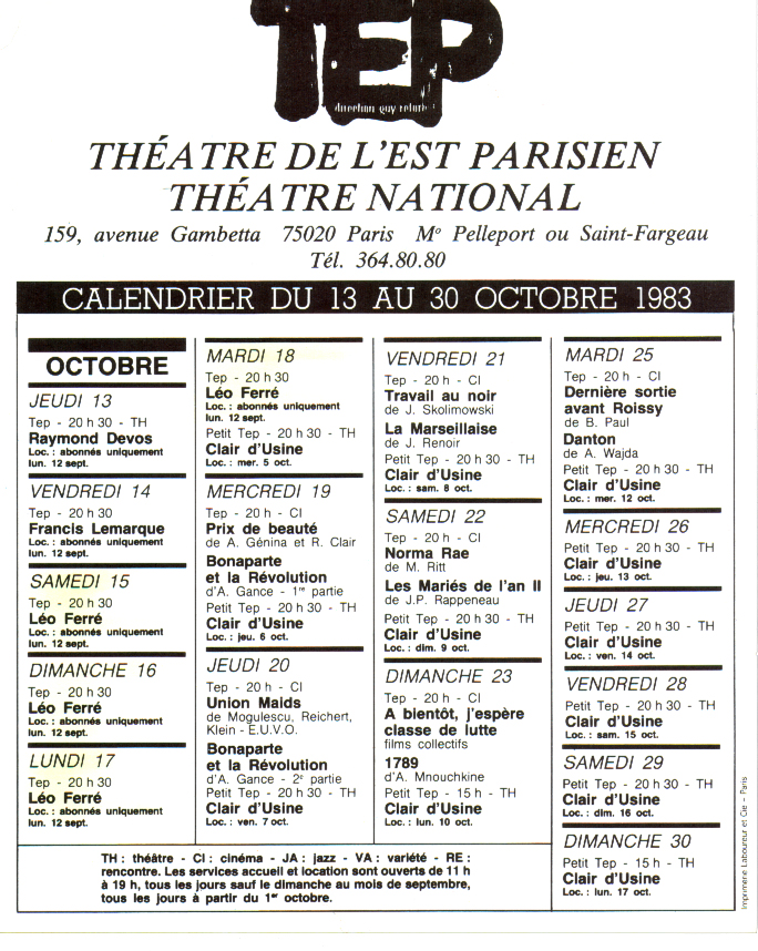 Léo Ferré - Théâtre de l'Est Parisien 1983