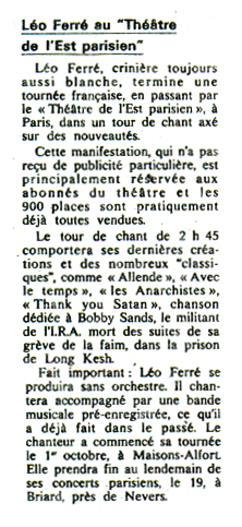 Léo Ferré - Théâtre de l'Est Parisien 1983