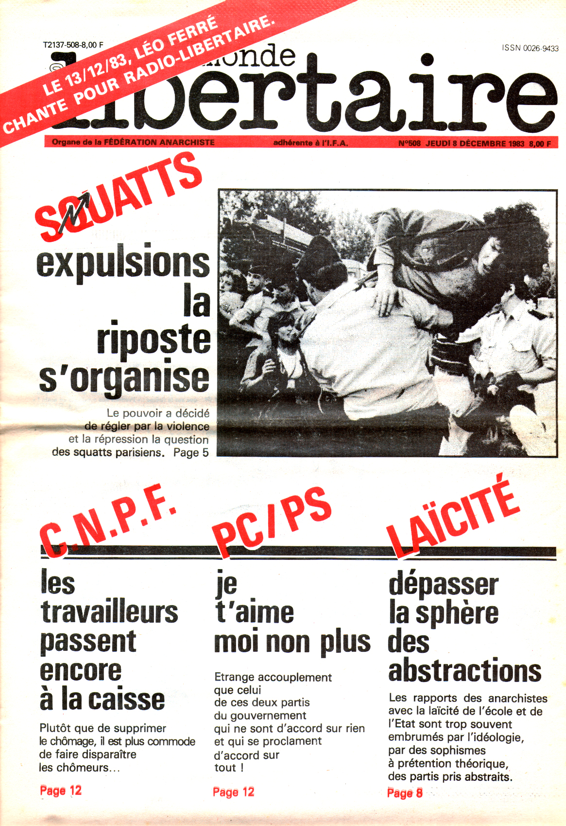 Léo Ferré - Le Monde Libertaire N°508 du 08/12/1983