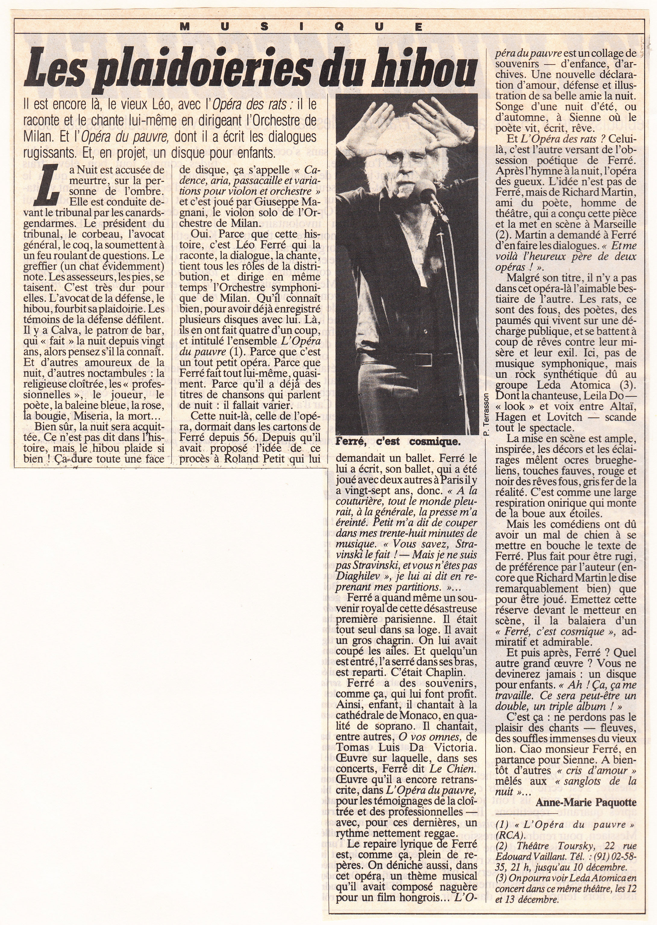 Léo Ferré - Paroles et Musique N°31 de Juin-juillet-août 1983