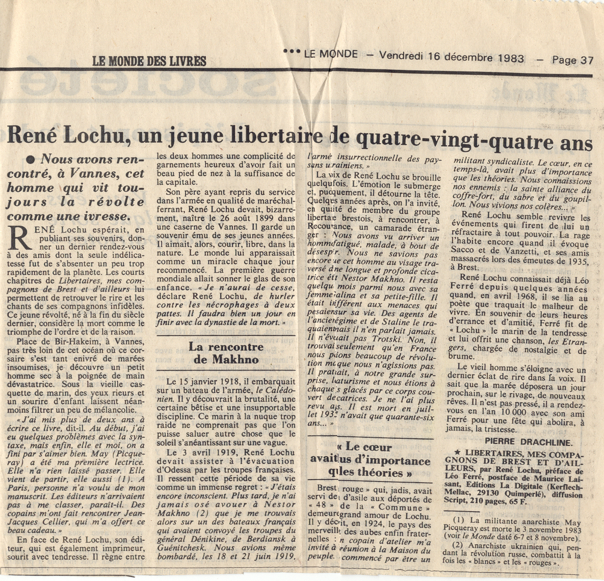 Léo Ferré - Le Monde du 16/12/1983