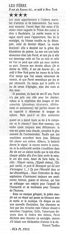 Léo Ferré - Le Monde de la Musique N°62, mesuel de décembre 1983