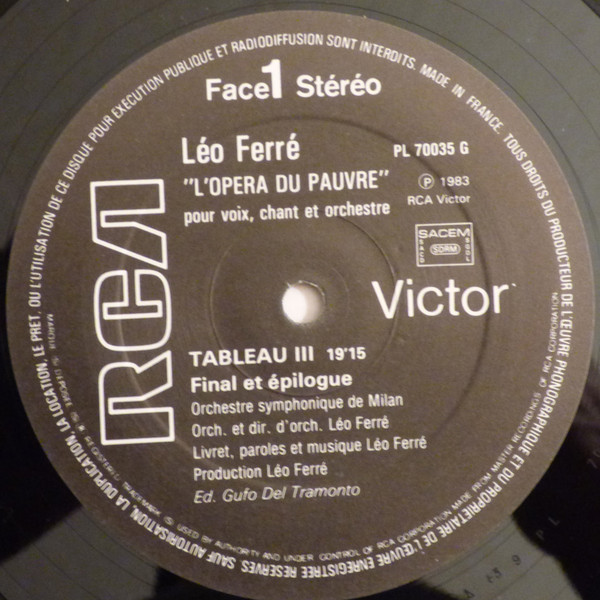 Léo Ferré - L'opéra du pauvre, RCA PL 70035