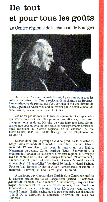 Léo Ferré - Le Parisien Libéré du 12/04/1984