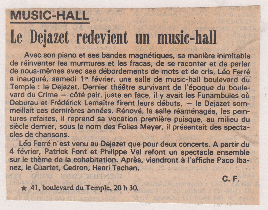 Léo Ferré - Le Monde du 4 février 1986