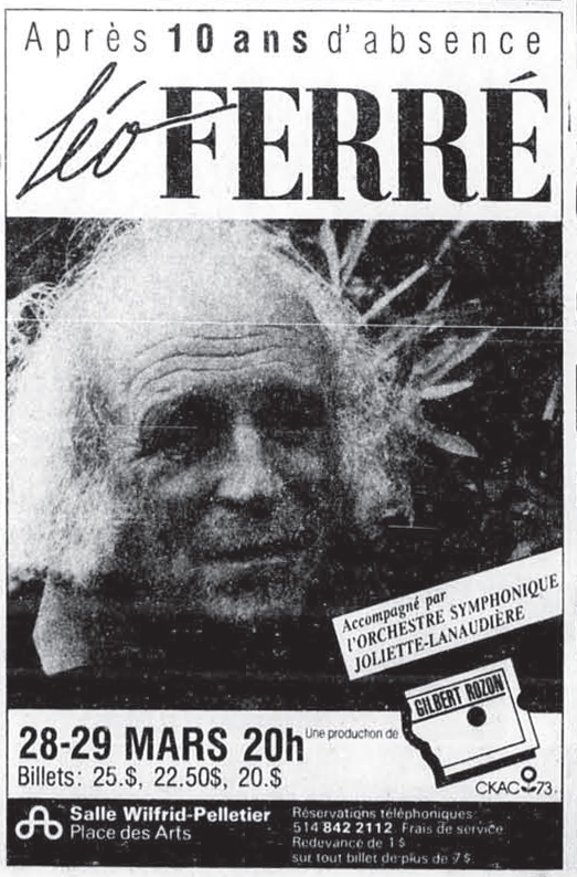 Léo Ferré - La Presse, 1 mars 1986, E. Arts et spectacles