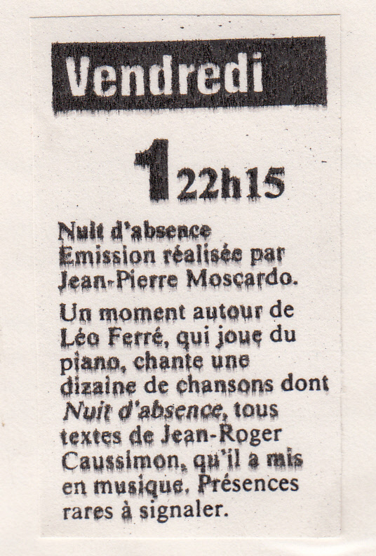 Léo Ferré - Révolution du 19 au 30/04/1986