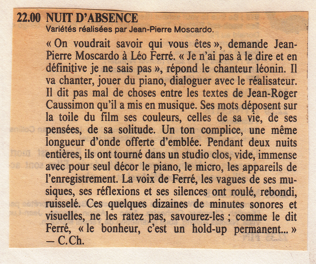 Léo Ferré - L'Humanité Dimanche du 27/04/1986