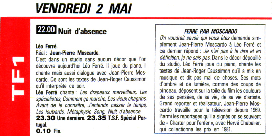 Léo Ferré - Super Télé N°364 du 02/05/1986