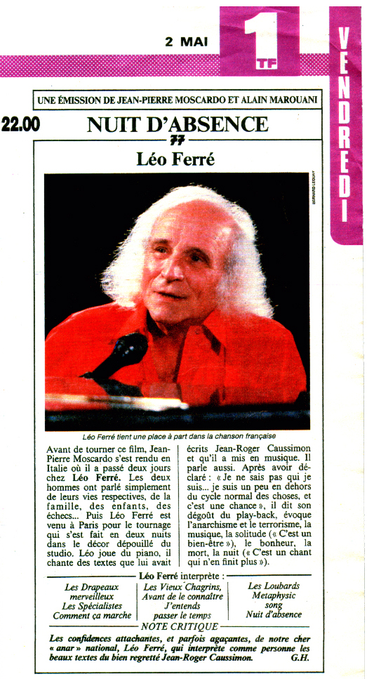 Léo Ferré - Télé 7 jours du 02/05/1986