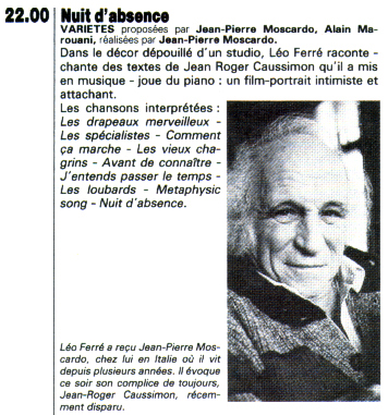Léo Ferré - Télé Plus Cuisine N°113 du 02/05/1986
