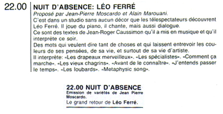 Léo Ferré - Télé Guide N°473 du 02/05/1986