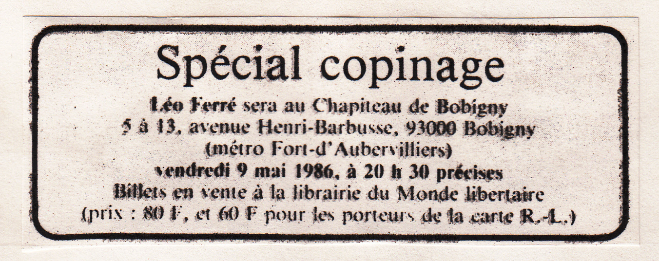 Léo Ferré - Le Monde Libertaire du 08/05/1986