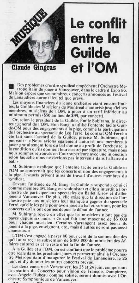 Léo Ferré - La Presse, 17 juin 1986, E. Arts et spectacles