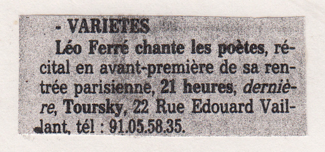 Léo Ferré - Le Provençal du 04/10/1986