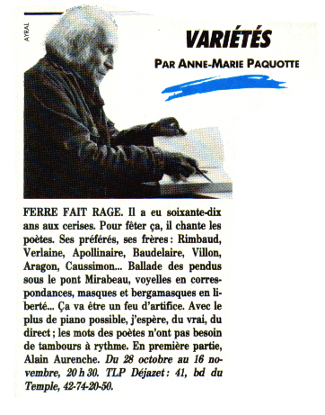 Léo Ferré - Télérama N°1919 du 22/10/1986