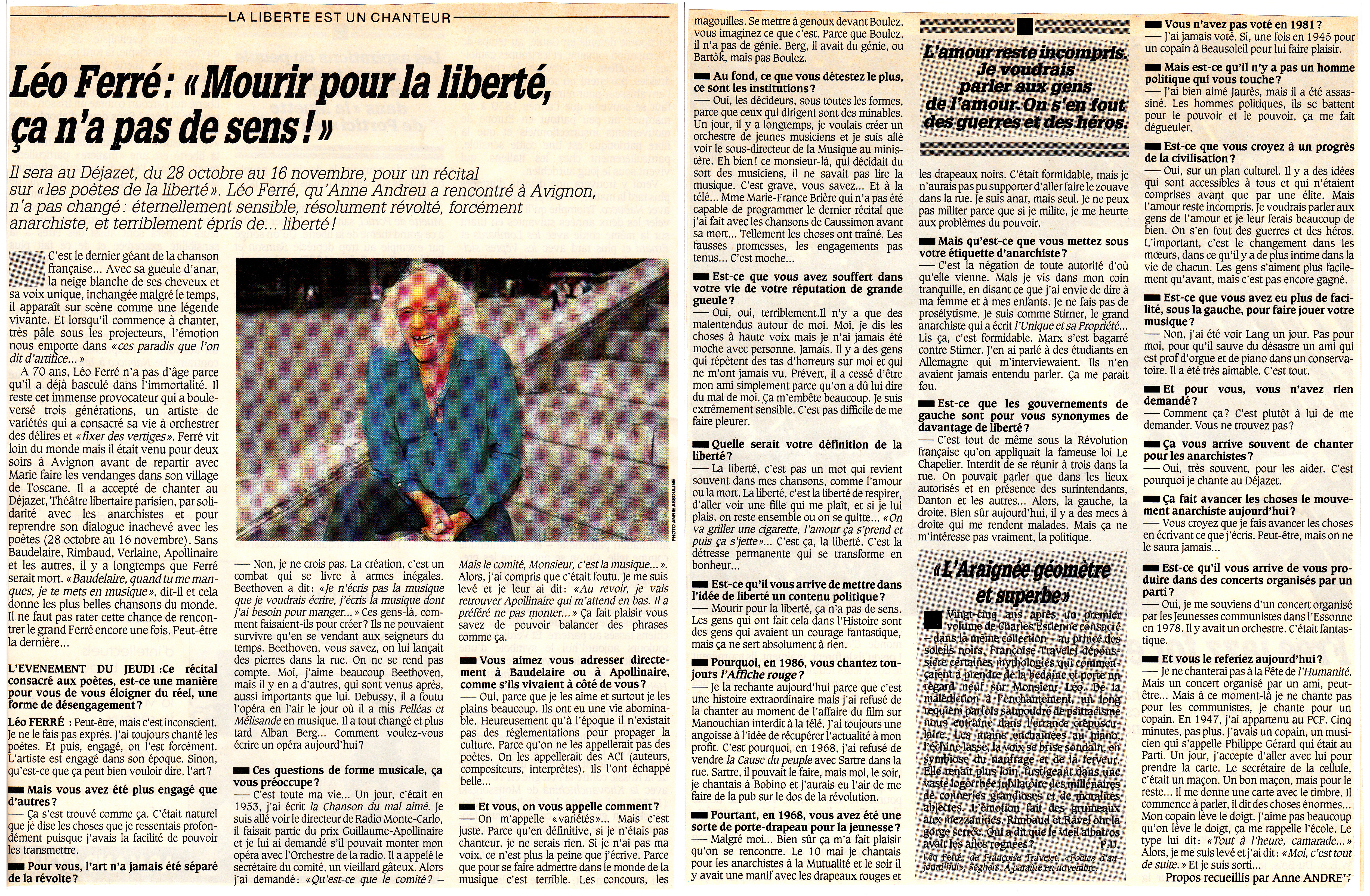 Léo Ferré - L'Évènement du Jeudi du 23 au 29/10/1986