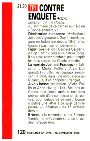 Léo Ferré - Télérama N°1924 du 26/11/1986