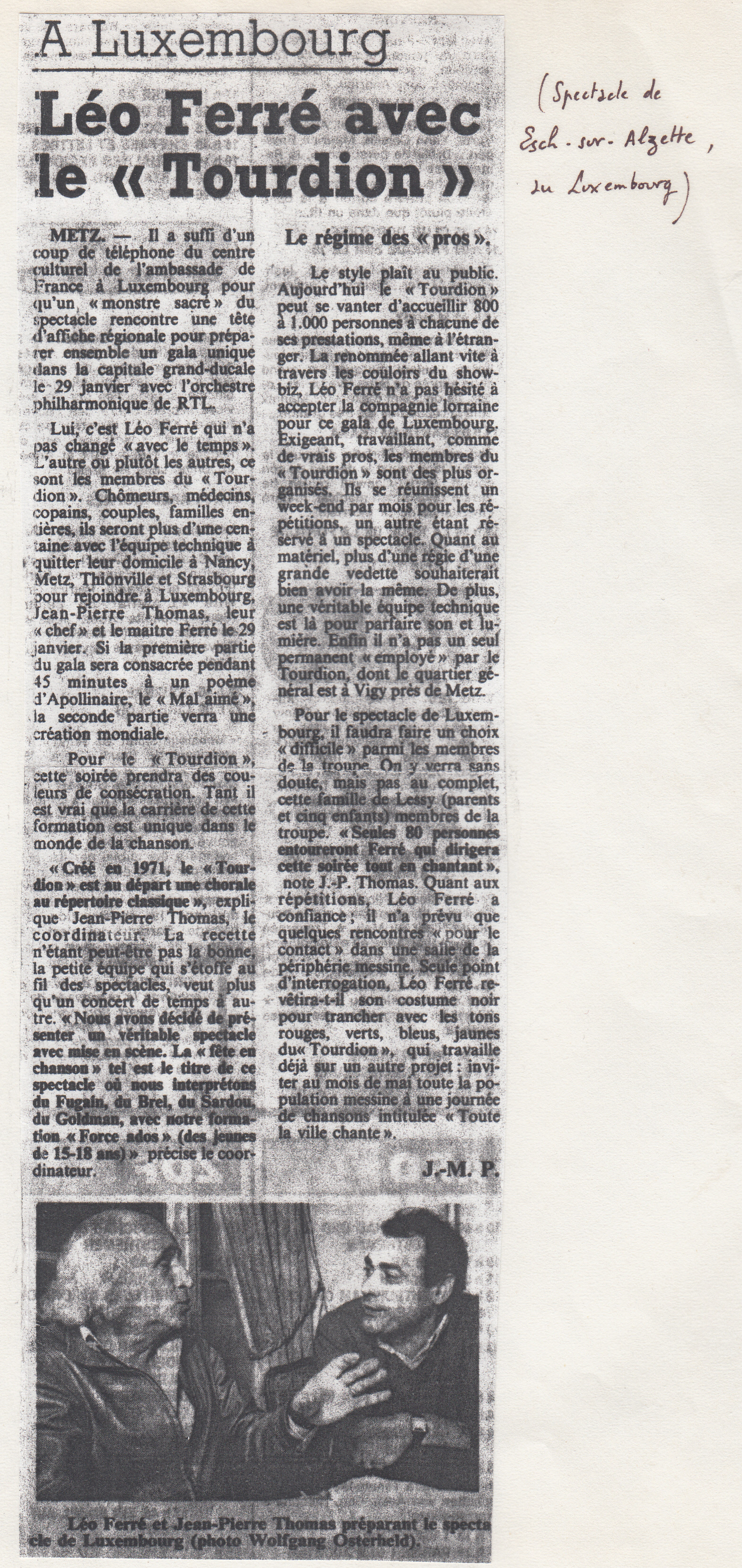 Léo Ferré - Le Républicain Lorrain du 22/01/1988