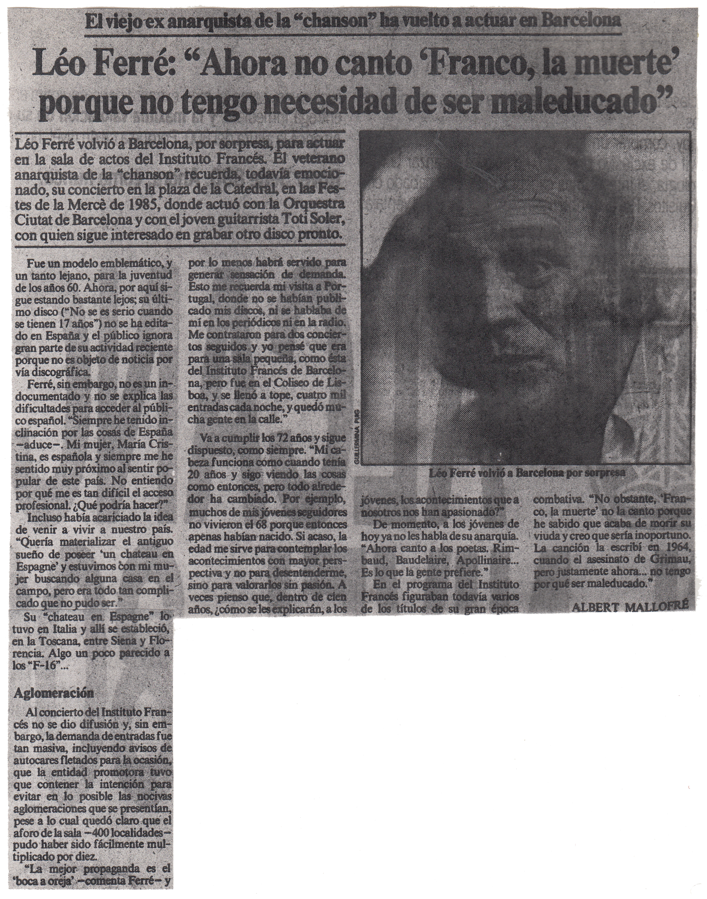 Léo Ferré - La Vanguardia du 09/02/1988