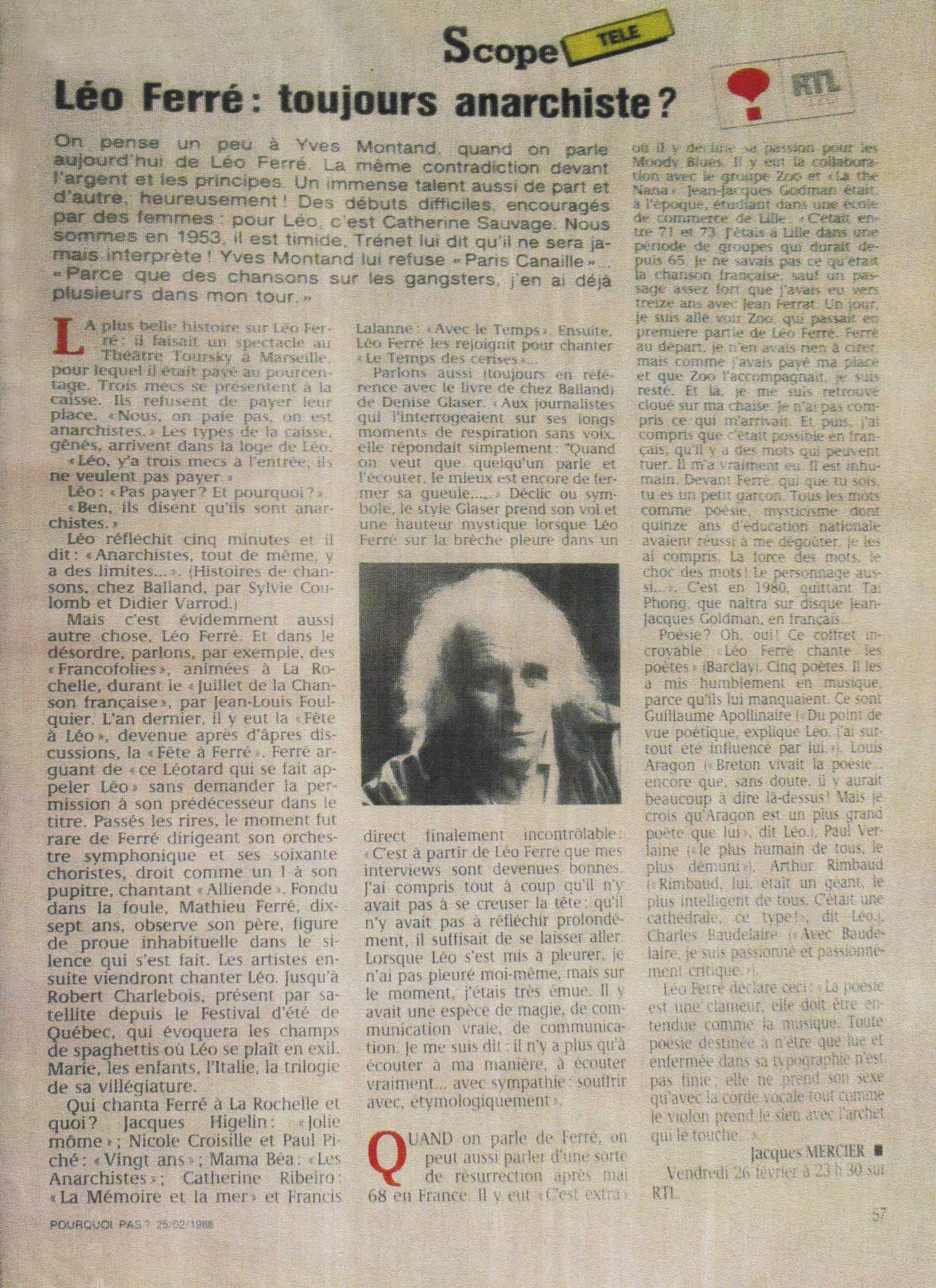 Léo Ferré - Pourquoi pas ? du 25/02/1988