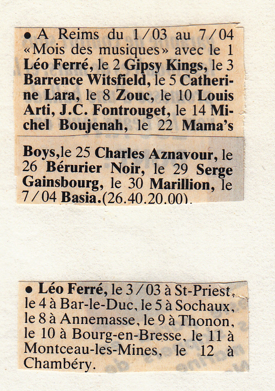 Léo Ferré - Paroles et Musique N° NS5, mensuel de Janvier 1988