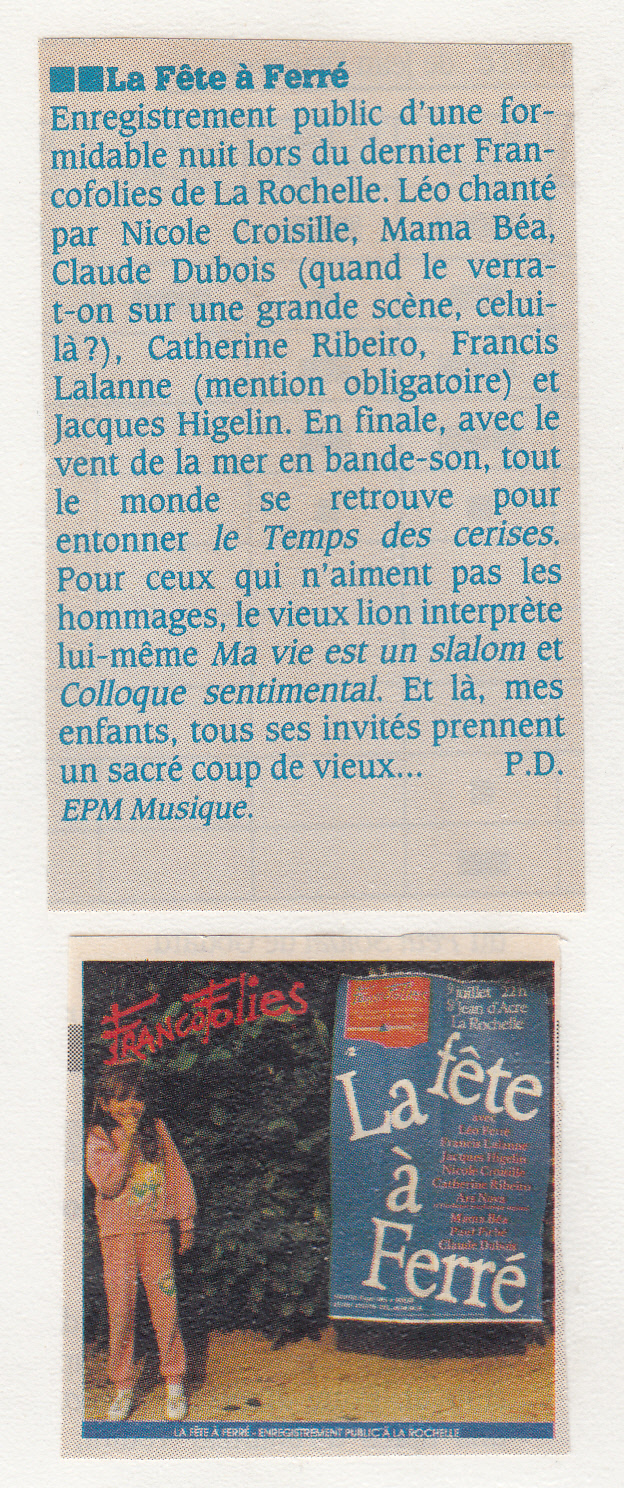 Léo Ferré - L'Événement du jeudi du 10 au 16/03/1988