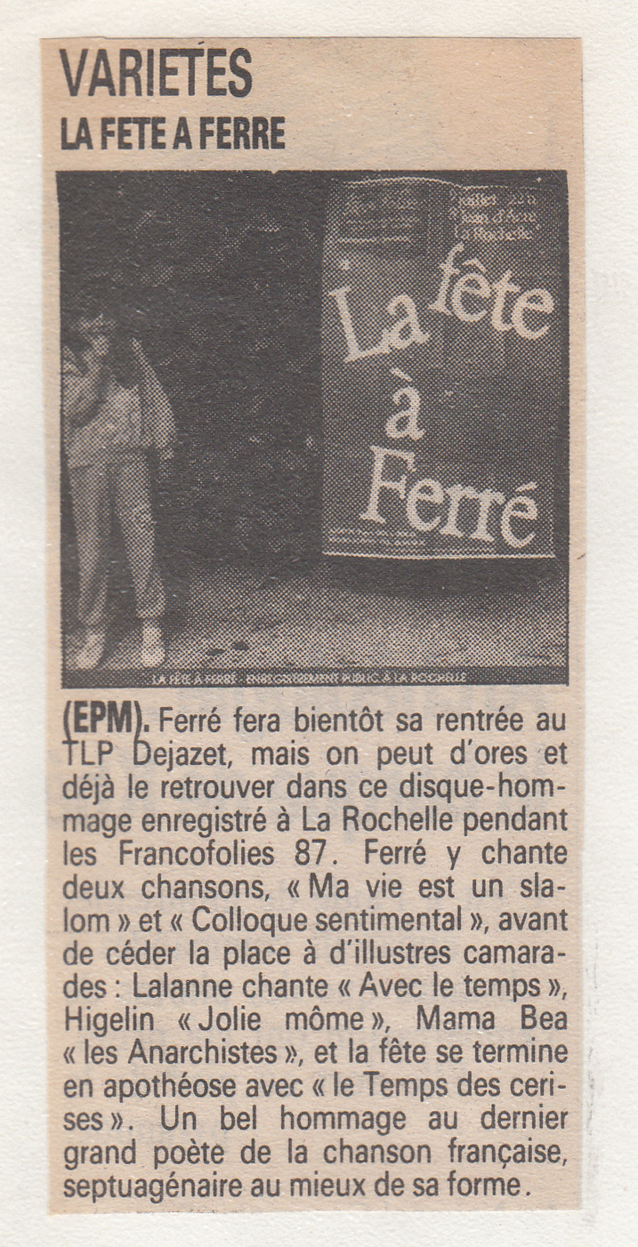 Léo Ferré - Le Quotidien de Paris du 19 & 20/03/1988