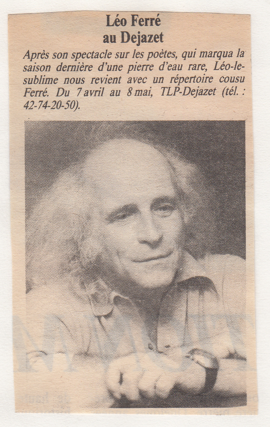 Léo Ferré - L'Humanité Dimanche du 25/03/1988