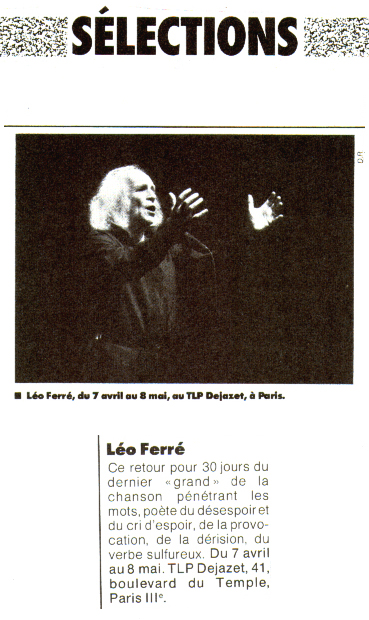 Léo Ferré - Antoinette N°271, mensuel d'Avril 1988