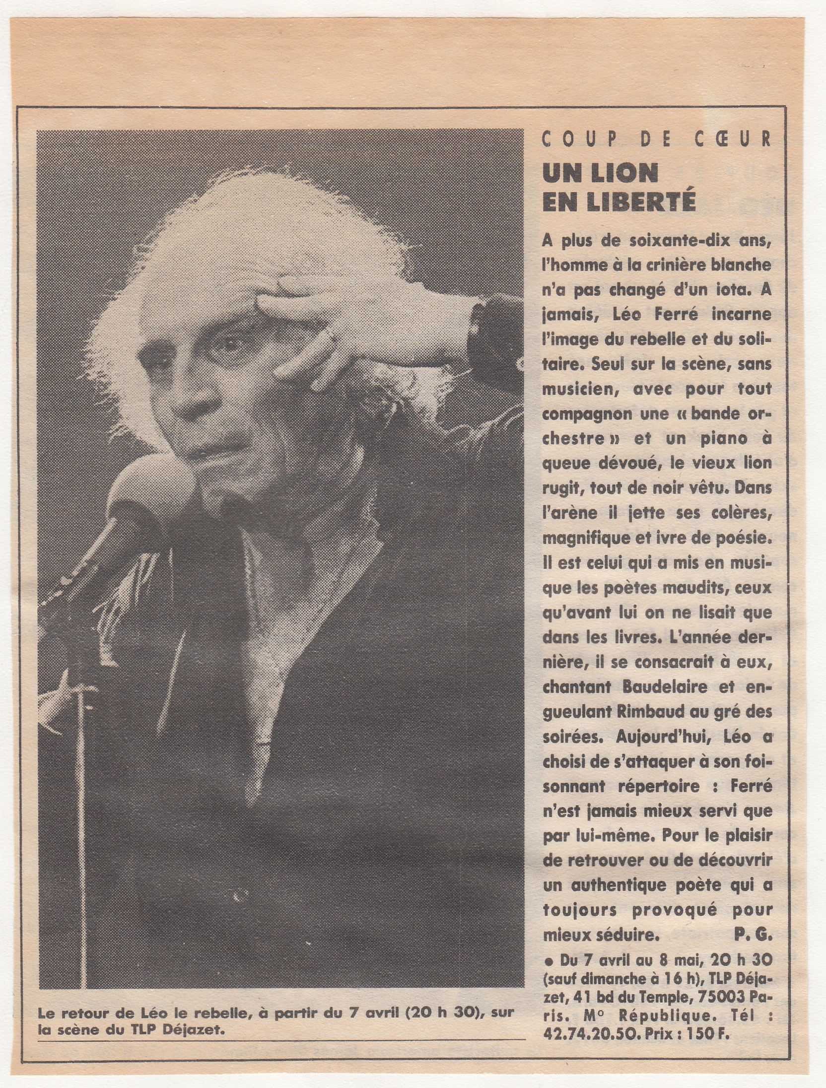 Léo Ferré - Figaroscope du 06 au 12/04/1988