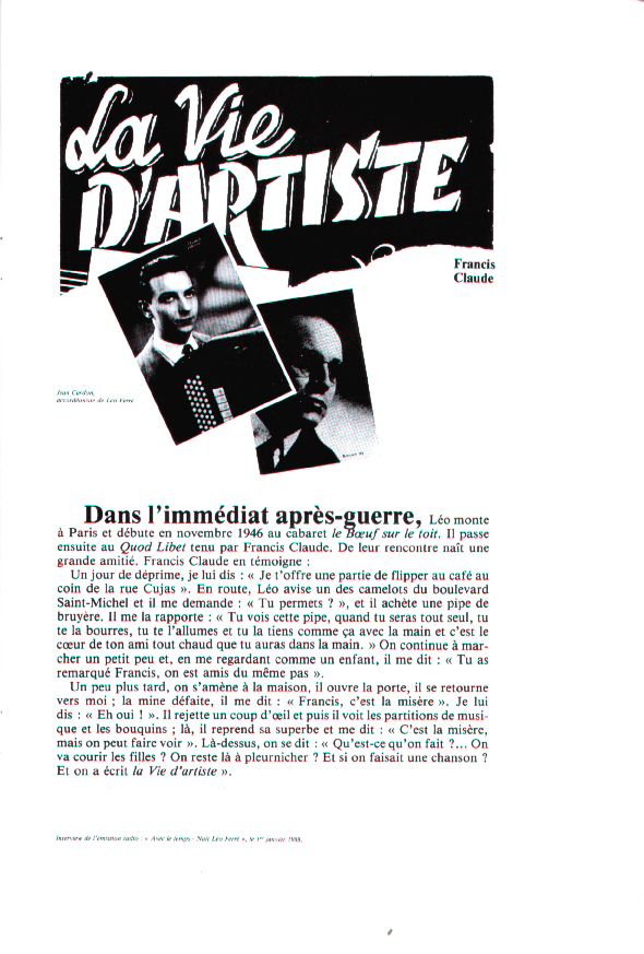 Léo Ferré - Programme du T.L.P. Déjazet Ferré 1988