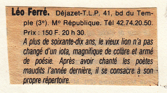 Léo Ferré - Figaroscope du 13 au 19/04/1988