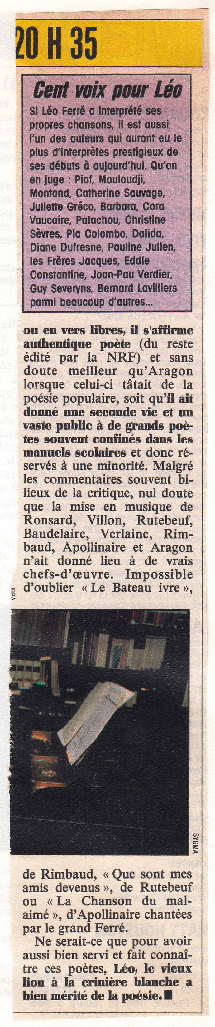 Léo Ferré - Le Figaro TV magazine du 16/04/1988