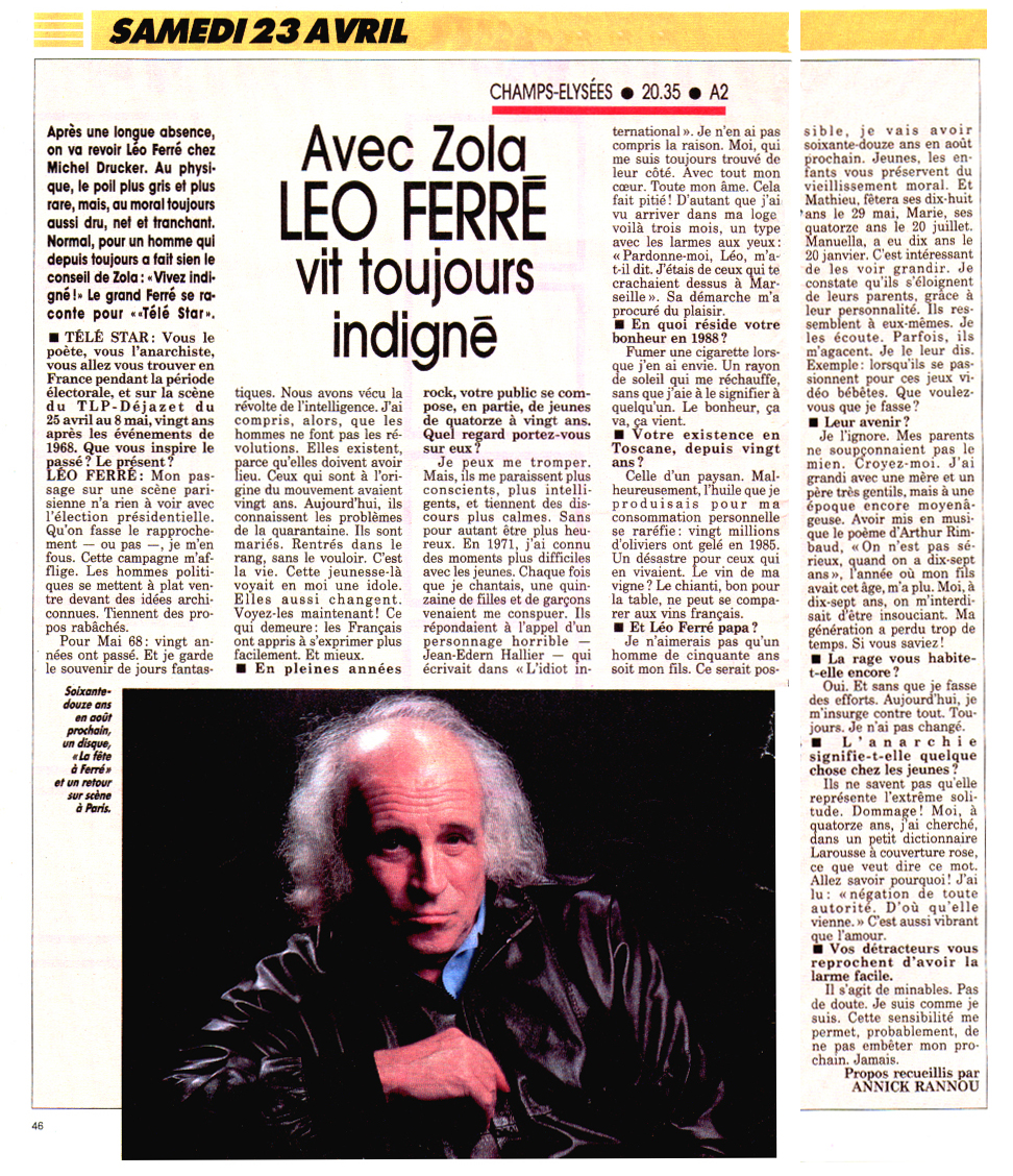 Léo Ferré - Télé Star du 23/04/1988
