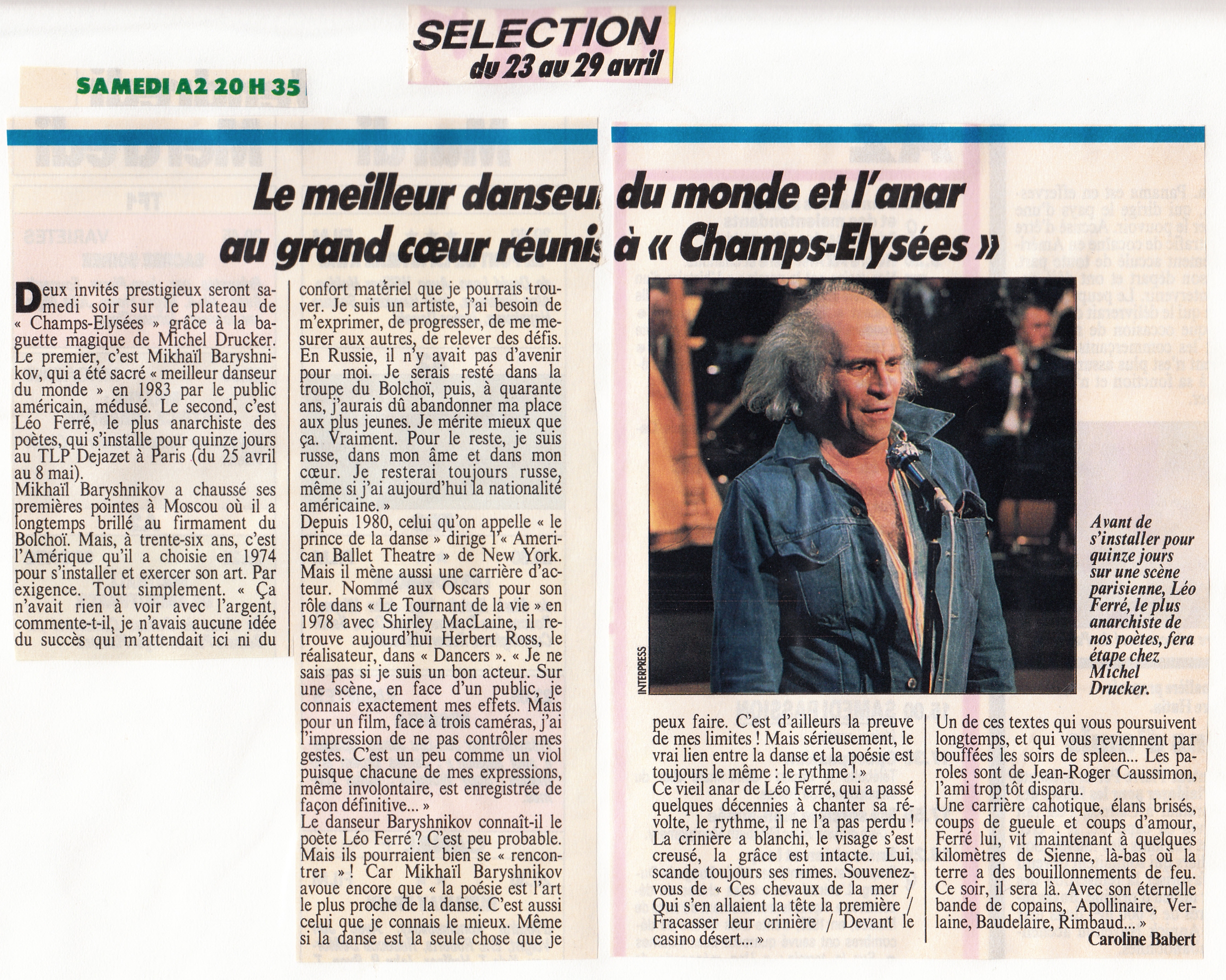 Léo Ferré - Télé Loisirs du 23 au 29/04/1988