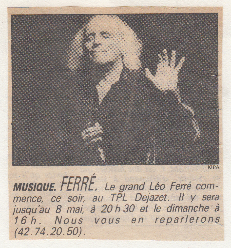 Léo Ferré - Le Quotidien de Paris N°2622 du 26/04/1988