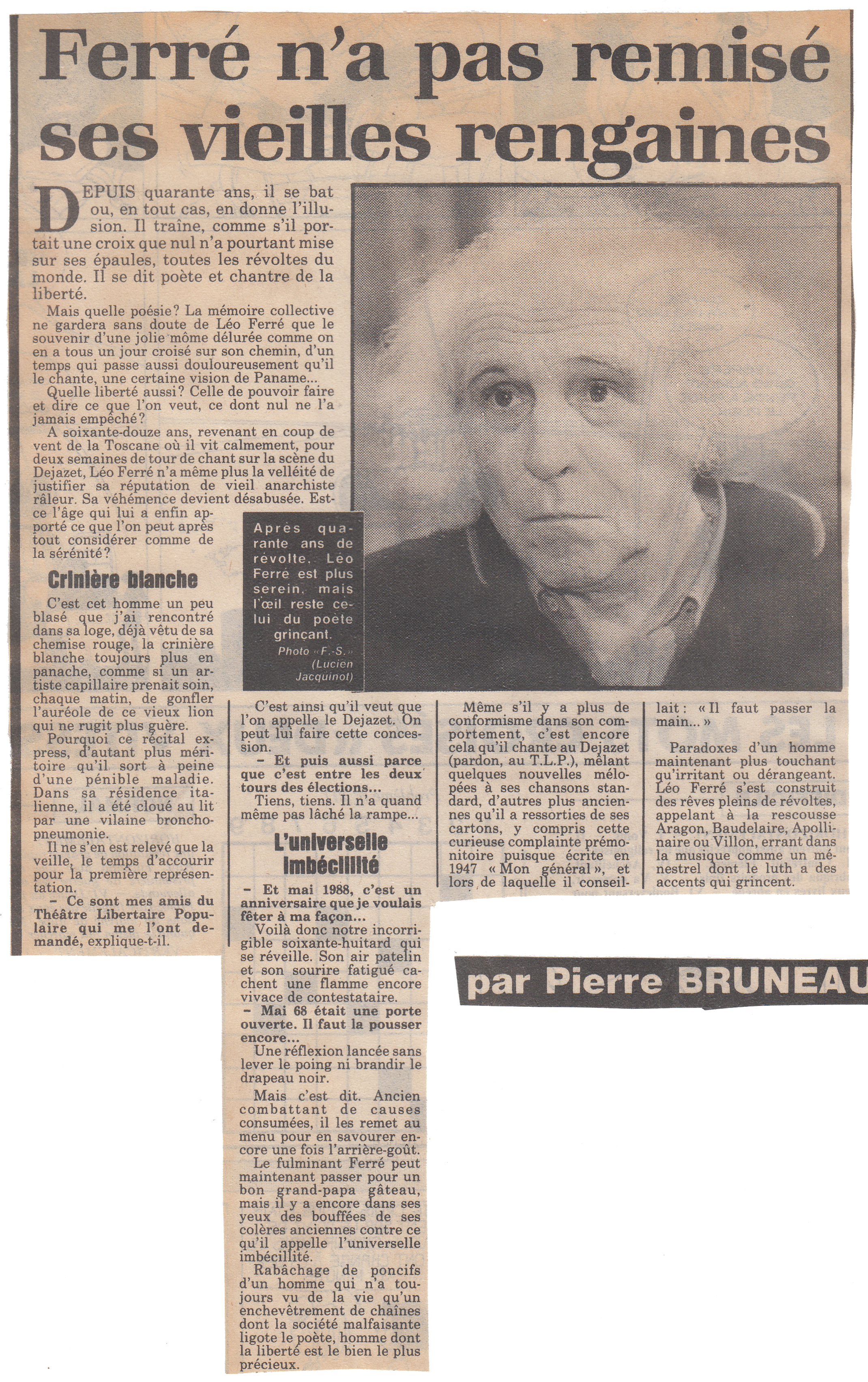 Léo Ferré - France soir N°13 596 du 27/04/1988