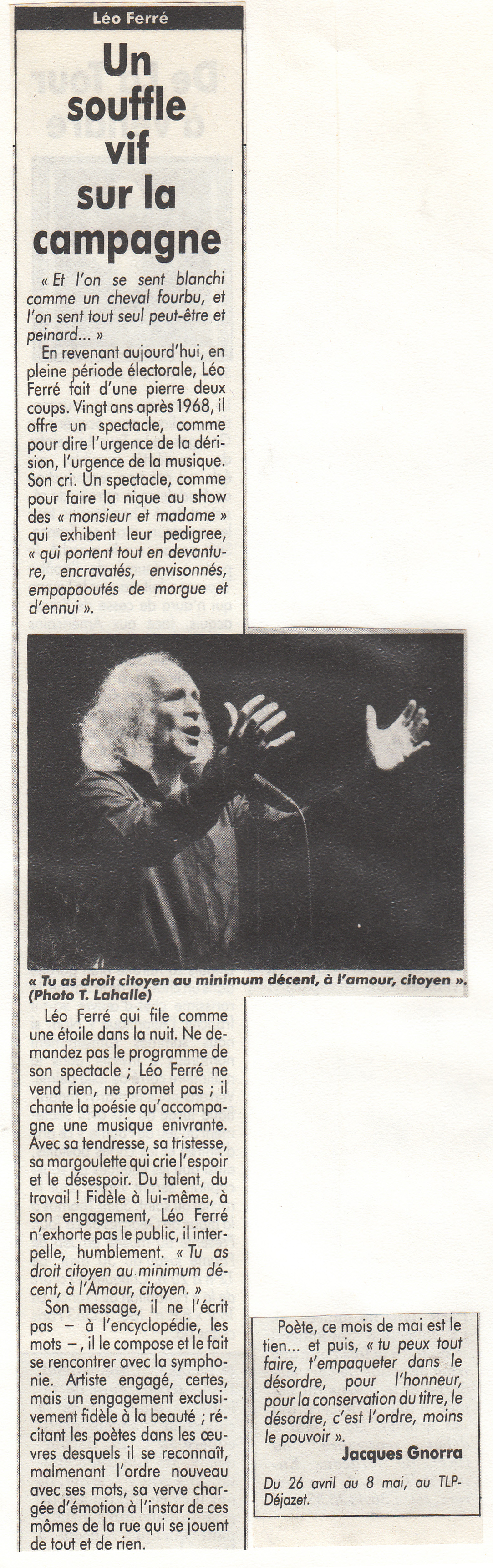 Léo Ferré - Politis N°15 du 28/04/1988