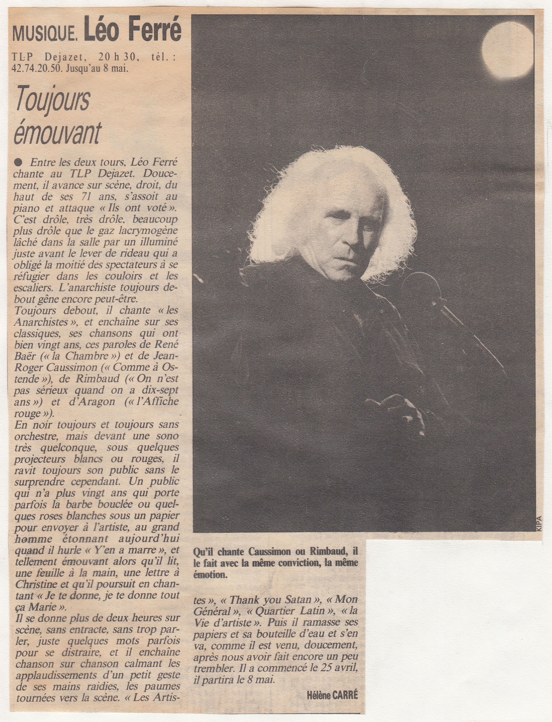 Léo Ferré - Le Quotidien de Paris du 29/04/1988