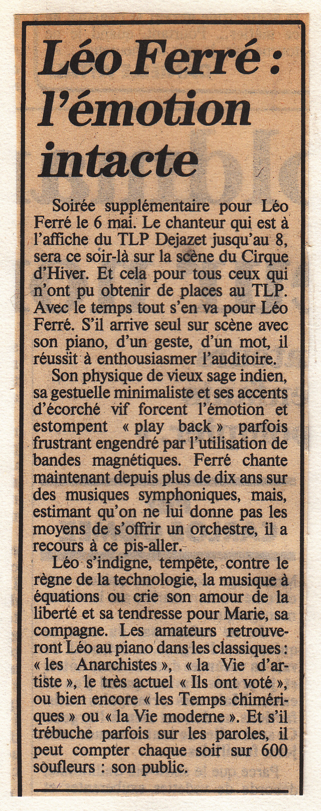 Léo Ferré - Le Journal du dimanche du 30/04/1988