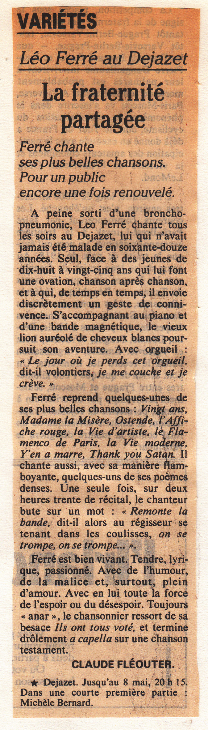 Léo Ferré - Le Monde N°13459 du 07/05/1988
